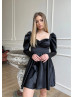 Long Sleeves Satin Ruched Bust Mini Party Dress